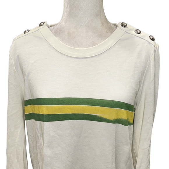 Veronica Beard x Kate Shelter Pouf Sleeve Striped Button Shoulder Top Tee - L - Picture 6 of 15